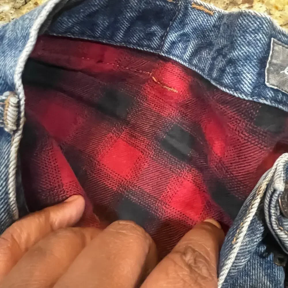Eddie Bauer Relaxed Fit Flannel Lined‎ Jeans W36 L30 Men’s Denim Plaid Red Black